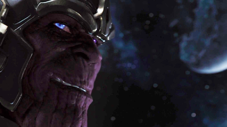 Thanos smiling at the camera in The Avengers