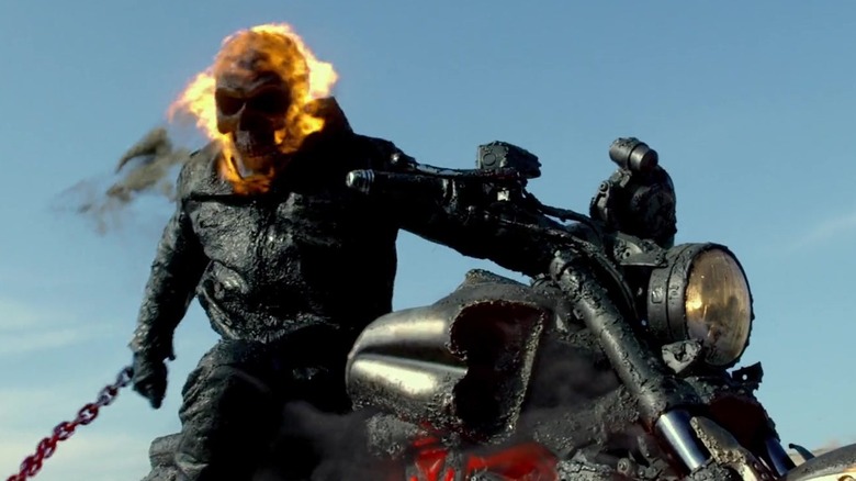 Ghost Rider swinging a chain on his motorcycle in Ghost Rider: Spirit of Vengeance