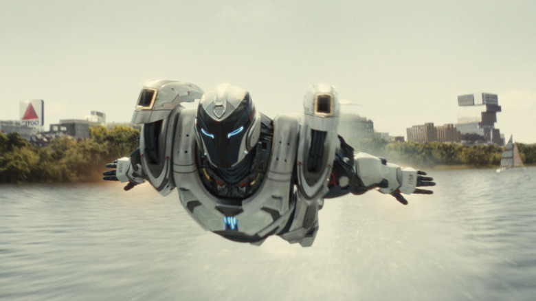 Dominique Thorne's Riri Williams flies in an armor in Ironheart