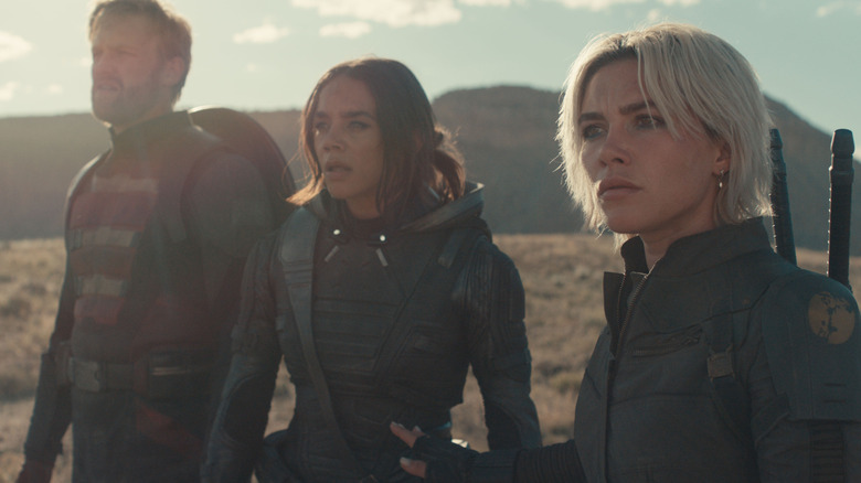 U.S. Agent, Ghost, and Yelena standing in a desert in Thunderbolts