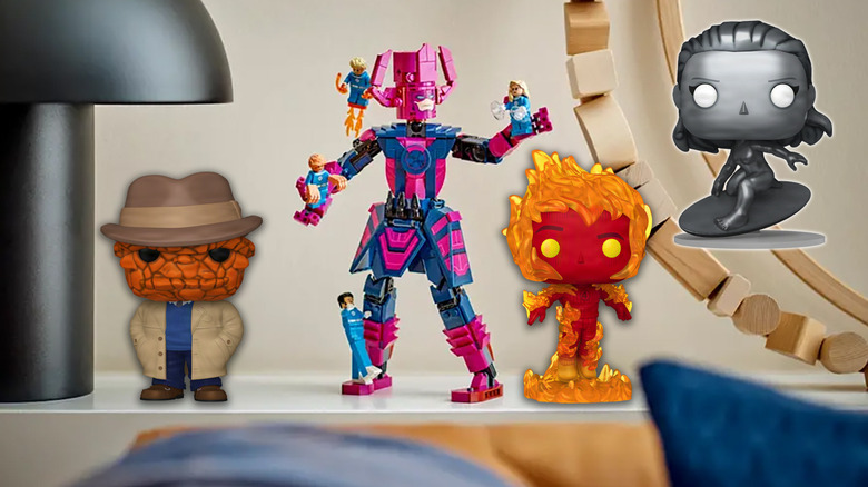 LEGO and Funko POP versions of the characters from Fantastic Four: The First Steps