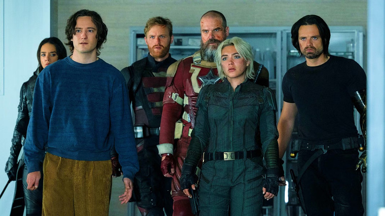 The Thunderbolts stand around looking serious in Thunderbolts