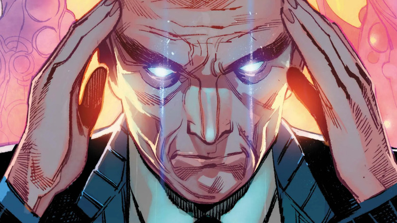 Professor Xavier lifting his hands to his temples as he uses his powers on the cover of NYX #9