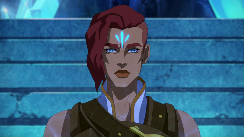Teela standing in front of a blue backdrop in Masters of the Universe: Revelation