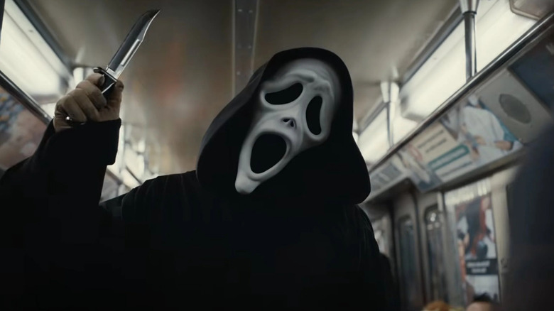 Ghostface on a train in Scary Movie (2026)