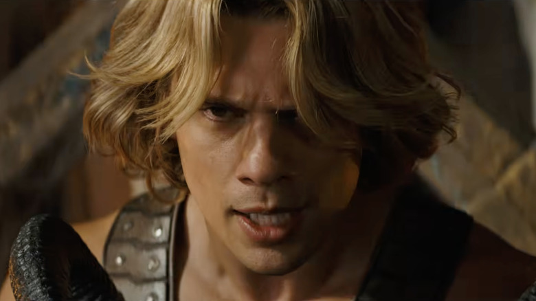 Nicholas Galitzine as He-Man staring dramatically in Masters of the Universe (2026)