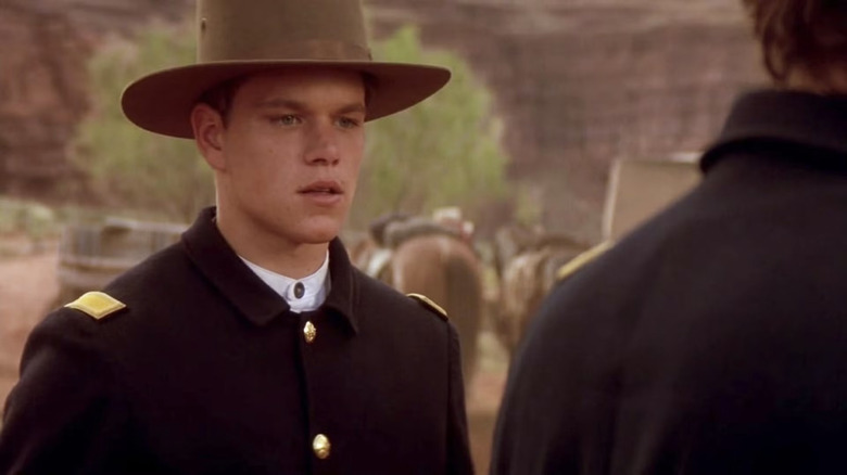 Matt Damon is in uniform as 2nd Lieutenant Britton Davis in Geronimo: An American Legend