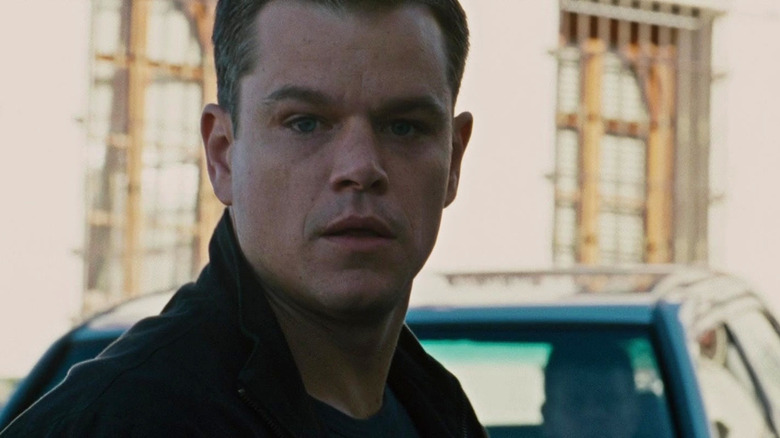 Matt Damon as Jason Bourne with a shocked look on his face in The Bourne Ultimatum