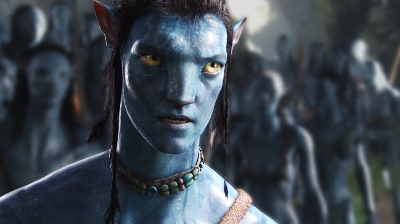 Sam Worthington as Jake Sully talking to the Na'vi in Avatar
