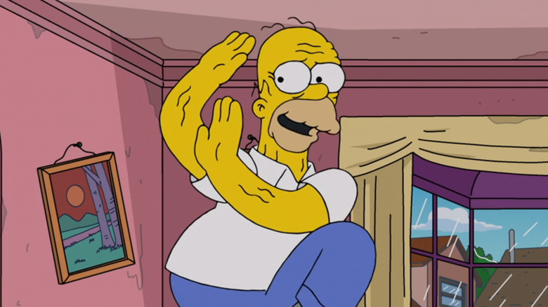 Elderly Homer Simpson dances on his living room table in The Simpsons