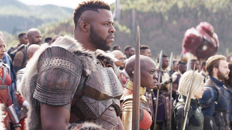 Winston Duke as M'Baku alongside The Avengers in Avengers: Infinity War