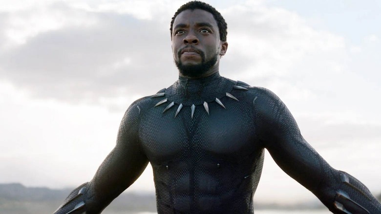 Black Panther without his mask and his hands out