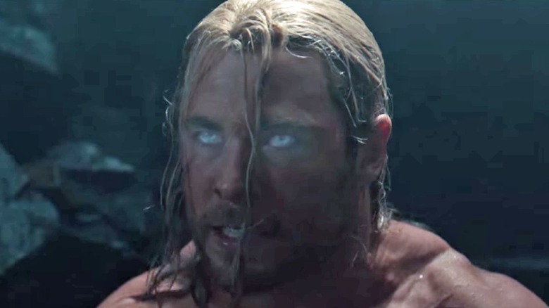 Thor looking angry with white eyes