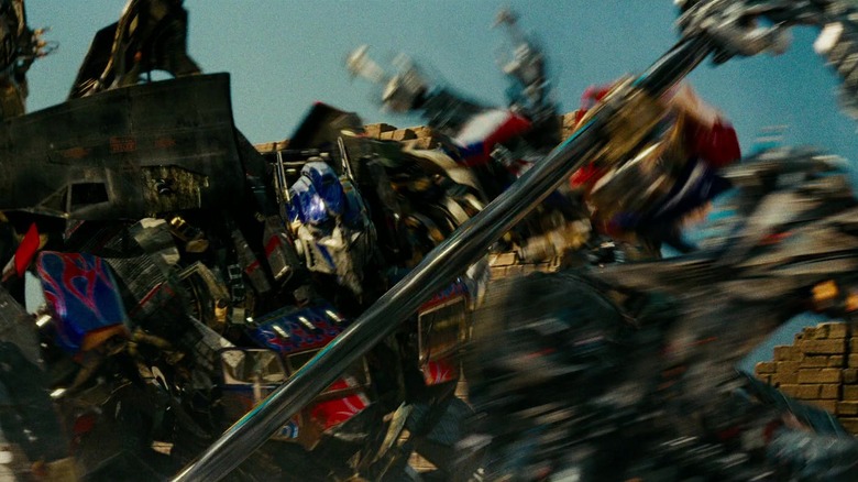 Optimus Prime in the middle of a battle in Transformers: Revenge of the Fallen