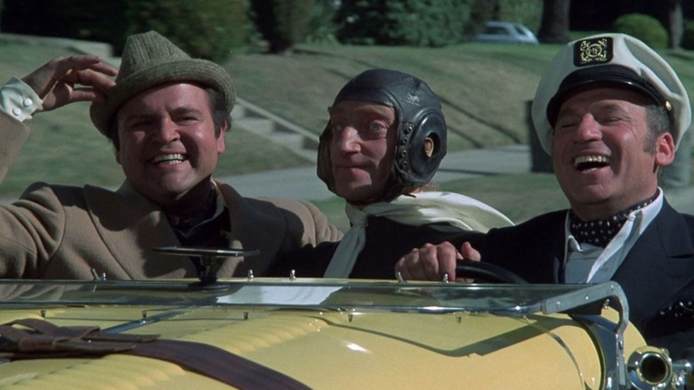 Dom Bell, Marty Eggs, and Mel Funn in a car in Silent Movie