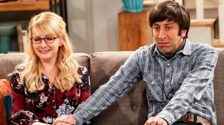 Bernadette crying and Howard holding her hand on The Big Bang Theory