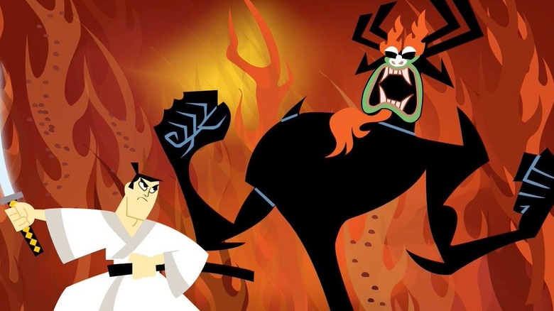 Jack holds his sword and faces Aku in Samurai Jack