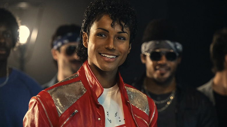 Jaafar Jackson as Michael Jackson on set during the Bad video in Michael (2026)