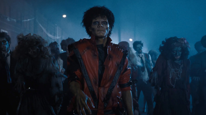 Jaafar Jackson as Michael Jackson dancing in the Thriller music video in Michael (2026)