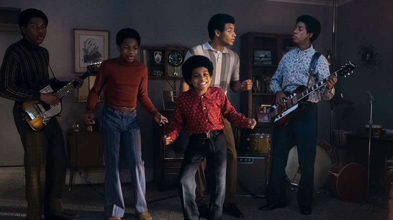The Jackson 5 rehearsing in their living room in Michael (2026)