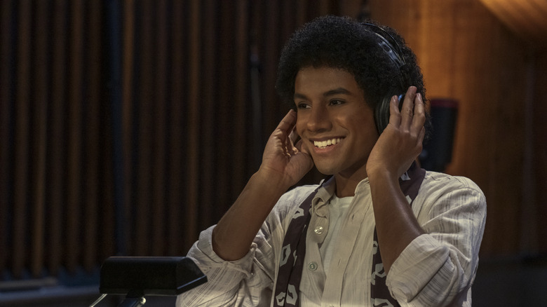 Michael Jackson smiles in the recording studio in Michael