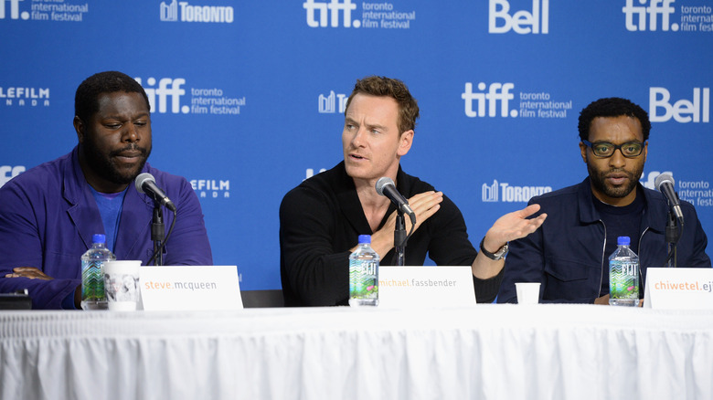 Steve McQueen, Chiwetel Ejiofor, and Michael Fassbender at a TIFF panel discussion