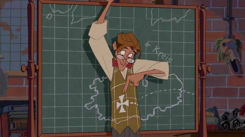 Milo Thatch in front of a map on a chalkboard in Atlantis: The Lost Empire