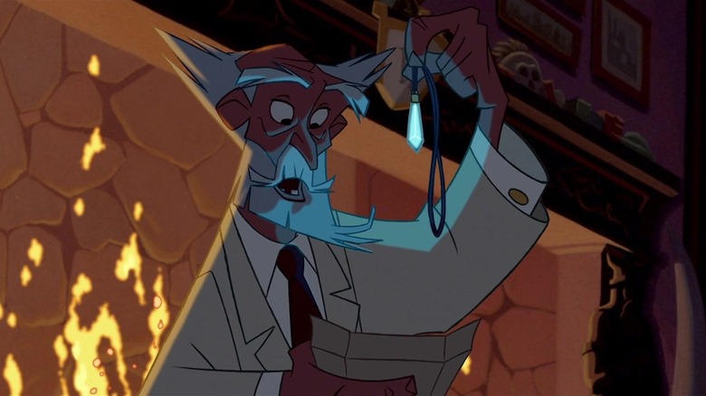 Preston B. Whitmore holding a glowing necklace and a letter in Atlantis: The Lost Empire