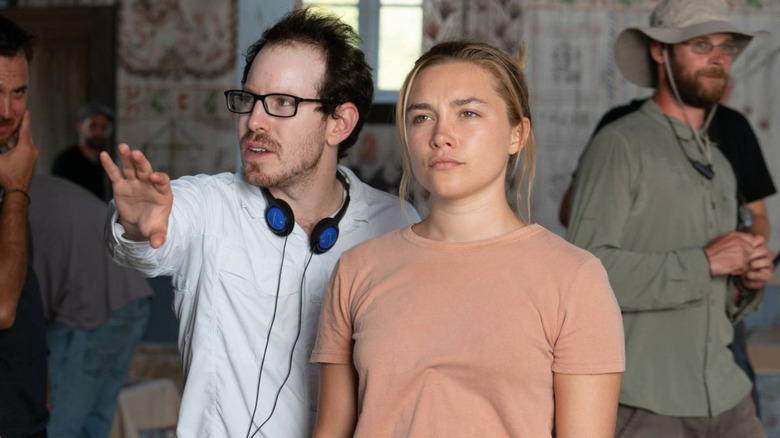 Ari Aster directing Florence Pugh in a scene from Midsommar