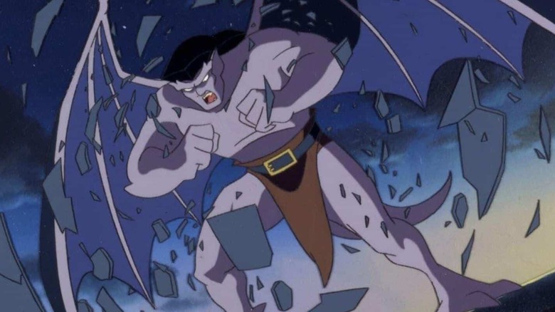Goliath bursting to life in the middle of the night in Gargoyles