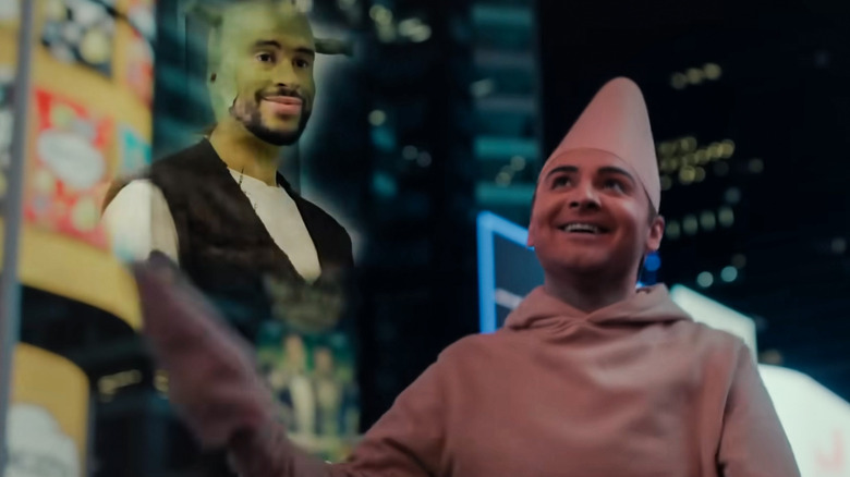 Please Don't Destroy member John Higgins, dressed as Patrick from SpongeBob Squarepants, reminisces about his time with Bad Bunny (dressed as Shrek)