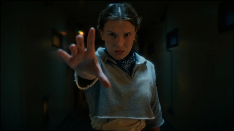 Eleven uses her special telekinetic powers in Stranger Things