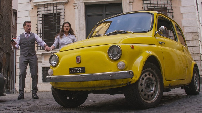 Tom Cruise, Hayley Atwell, and the Fiat 500 in Mission: Impossible - Dead Reckoning Part One