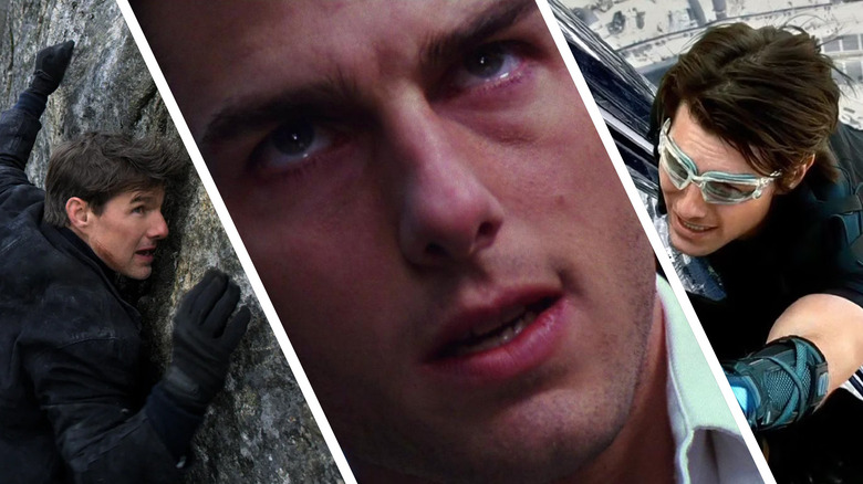 Ethan Hunt (Tom Cruise) on various missions throughout the Mission: Impossible franchise