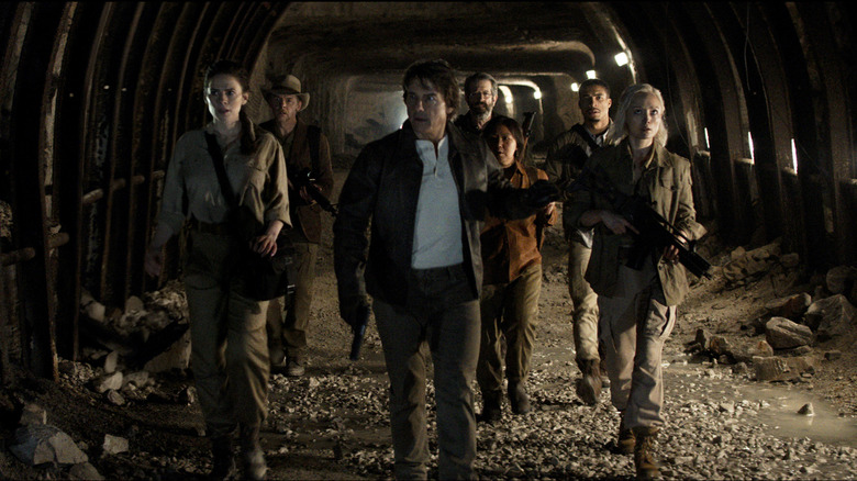 Hayley Atwell as Grace, Simon Pegg as Benji Dunn, Tom Cruise as Ethan Hunt, Rolf Saxon as William Donloe, Lucy Tulugarjuk as Tapeesa, Greg Tarzan Davis as Degas, and Pom Klementieff as Paris walking through the Doomsday Vault in Mission: Impossible - The Final Reckoning