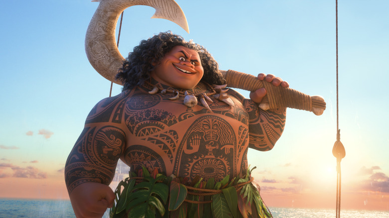 Dwayne Johnson's Maui holds his fishing hook in Moana 2