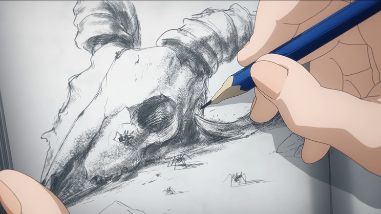 mobile suit gundam witch from mercury drawing of skull and spiders