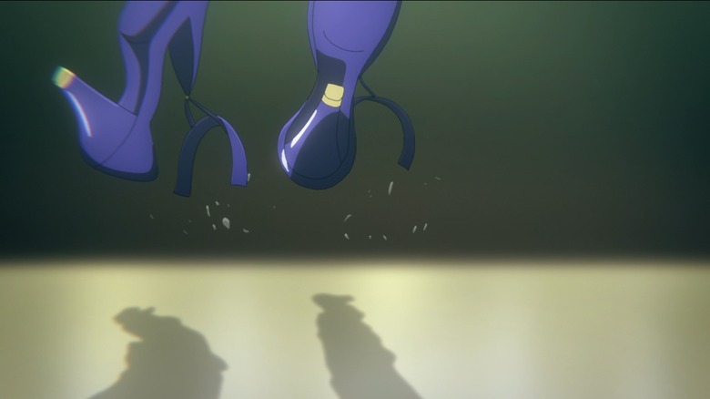 gundam witch from mercury purple high heels cast on ground