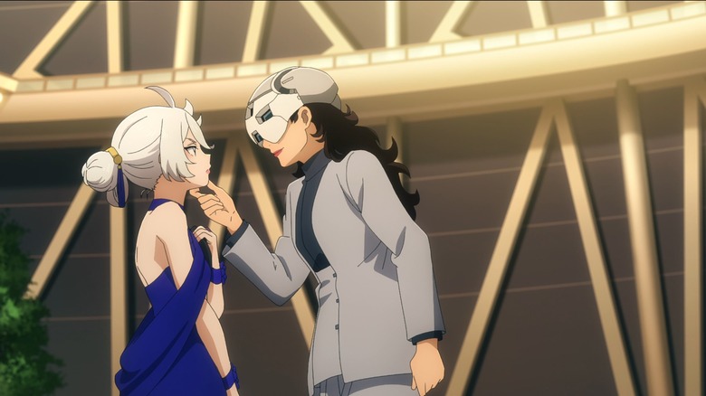 gundam witch from mercury lady prospera holds miorine's chin