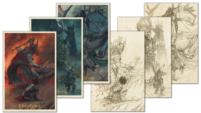 Mondo's Lord of the Rings trilogy posters by Riccardo Federici and their sketch variants