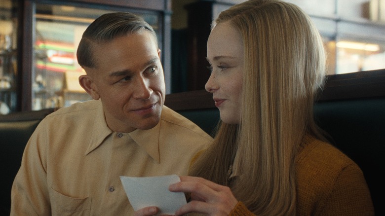 Ed Gein and his supposed girlfriend Adeline discuss something in Monster: The Ed Gein Story