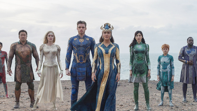 The main cast lined up in Eternals