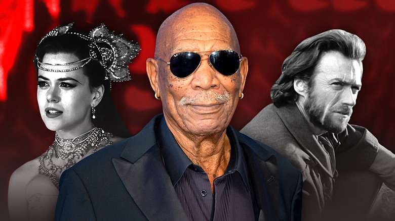 A composite image of Nicole Kidman in Moulin Rouge, Morgan Freeman, and Clint Eastwood in The Outlaw Josey Wales