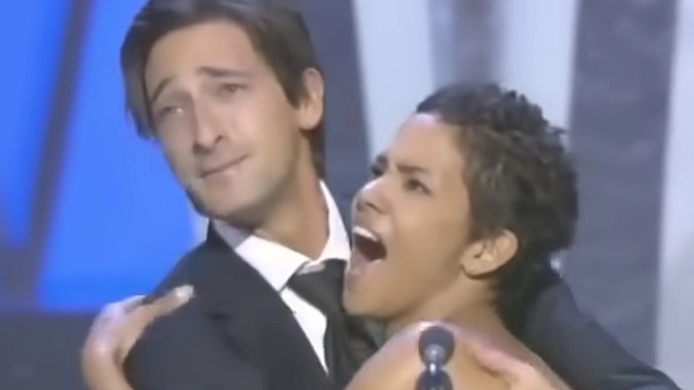 Adrien Brody with Halle Berry at Oscars