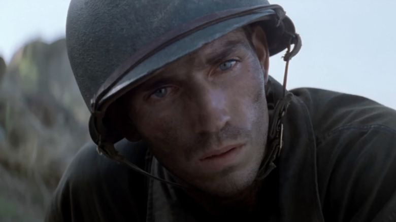 Jim Caviezel as Pvt. Robert E. Lee Witt looks astonished in The Thin Red Line