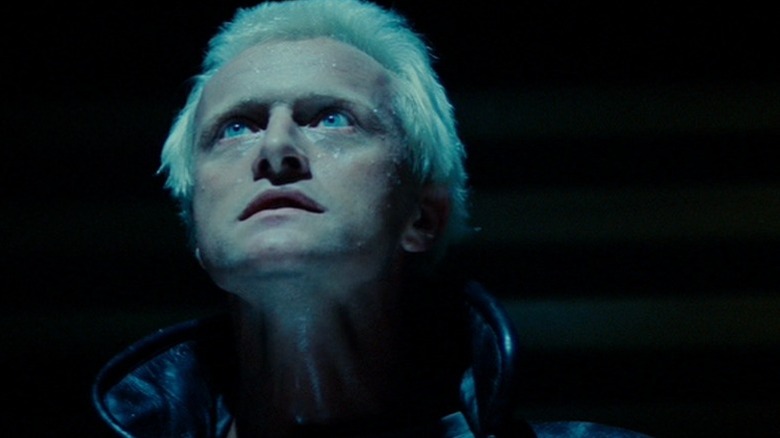 Rutger Hauer as Roy Batty sit in the rain in Blade Runner