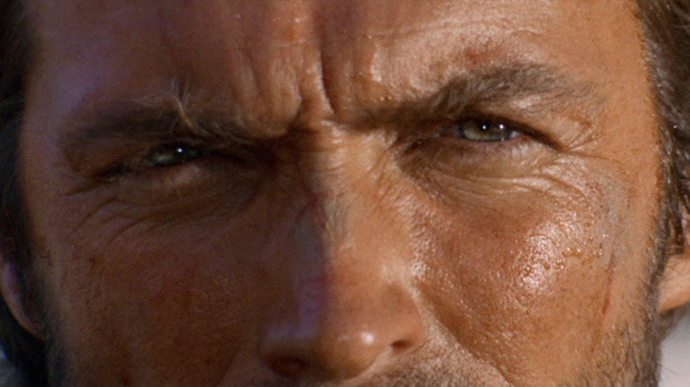 Clint Eastwood's Man with no Name is seen in extreme closeup in A Fistfull of Dollars