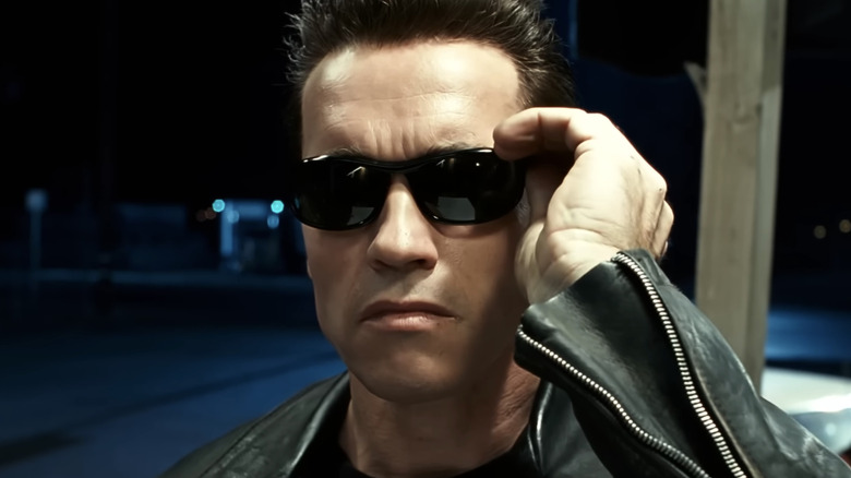 Arnold Schwarzenegger's Terminator puts on his sunglases in Terminator 2 Judgment Day
