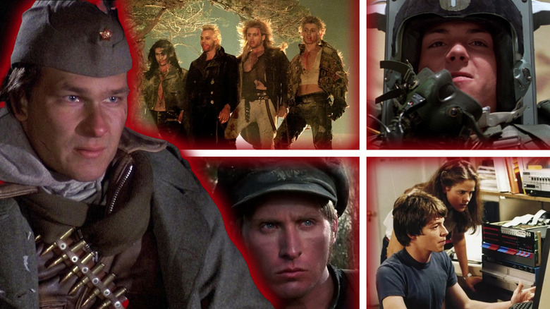 Patrick Swayze in Red Dawn next to images from The Lost Boys, Iron Eagle, WarGames, and Young Guns