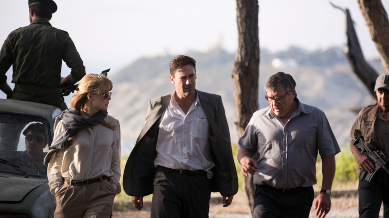 Jon Hamm escorted by officials in Beirut